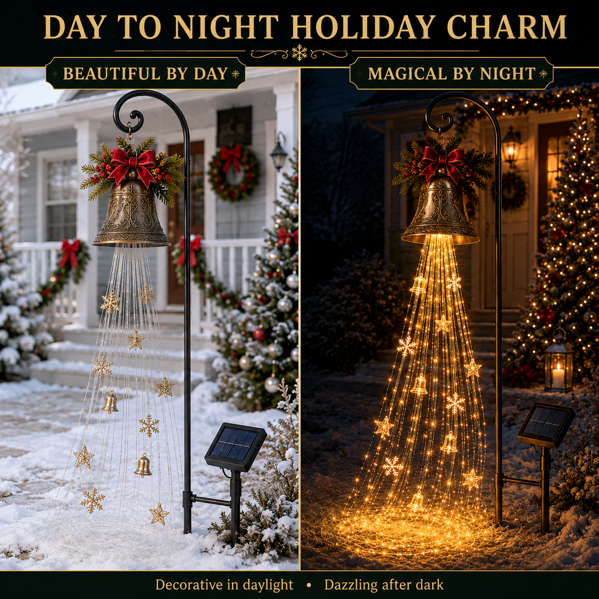 🎄🔔Christmas Bell Waterfall Solar Yard Light✨