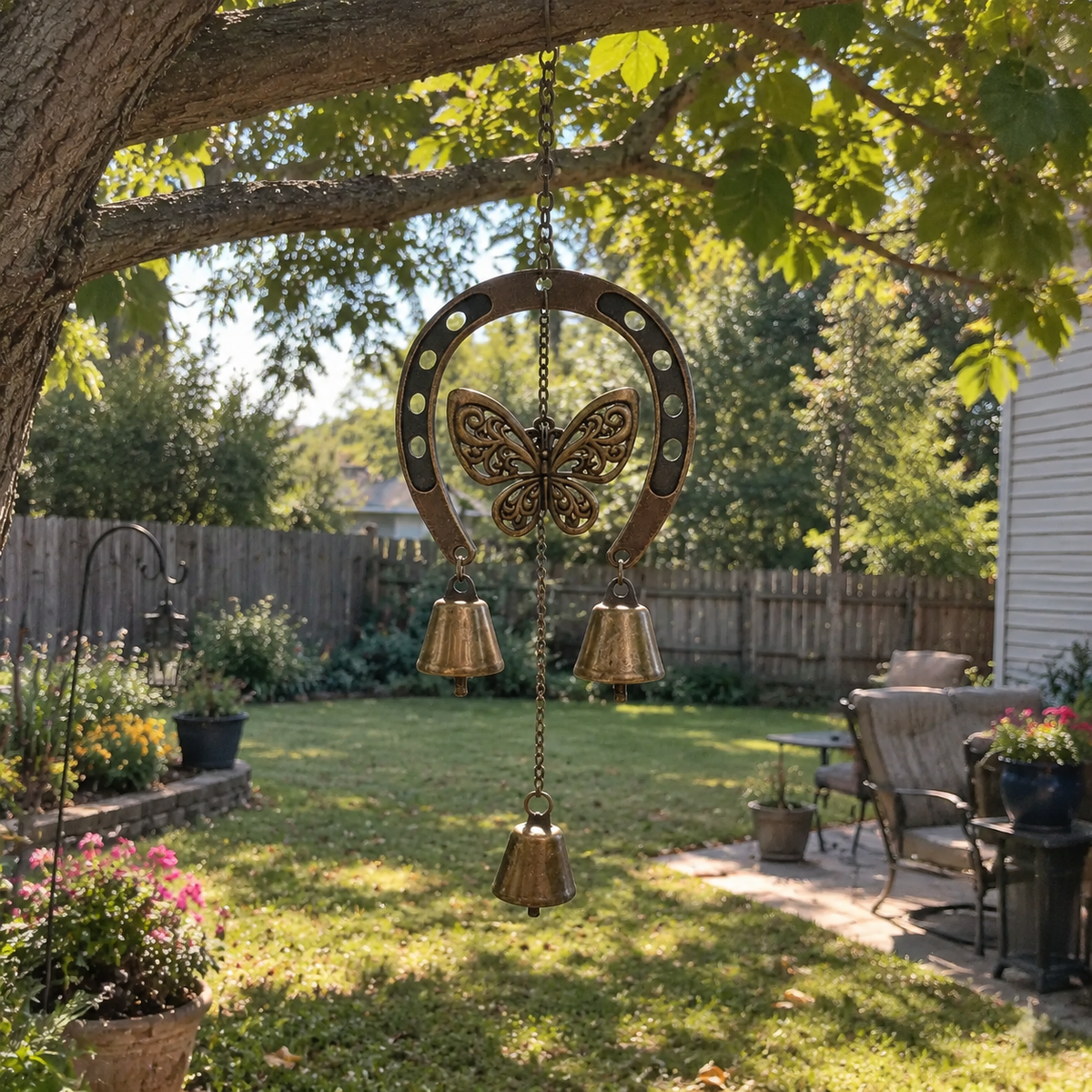 🎄 Handmade Horseshoe Butterfly Wind Chime🦋🐎